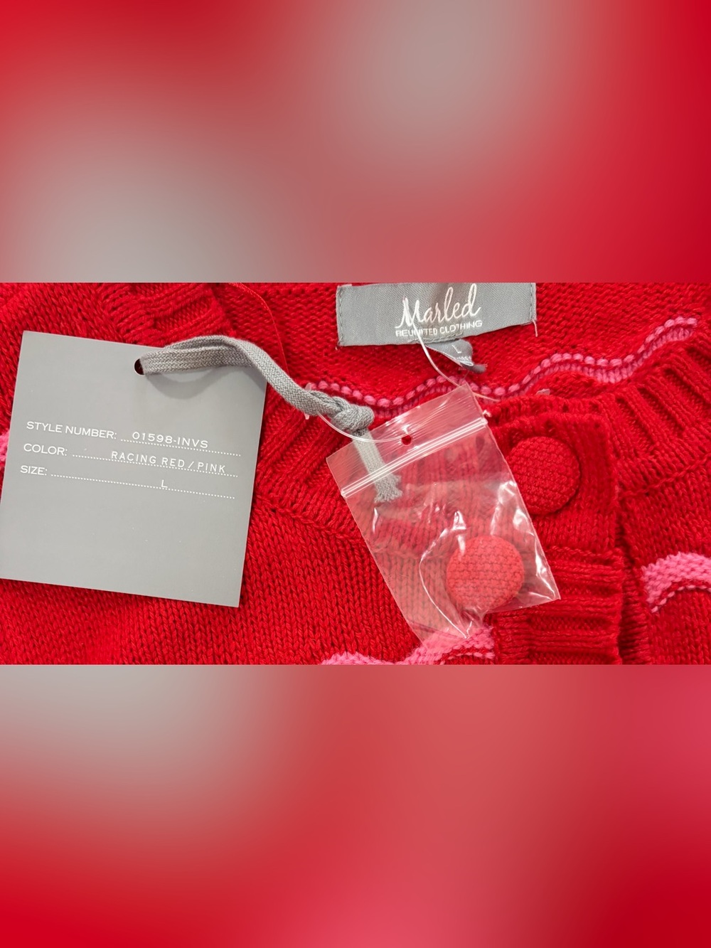 NWT SZ L Marled Red Cardigan with Pink Wave Stripes - Picture 3 of 7